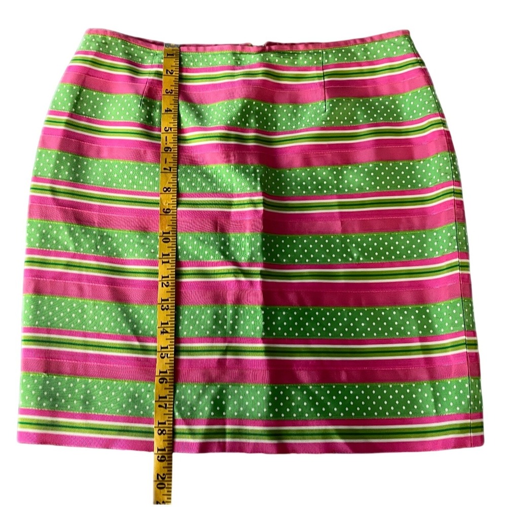 Vintage y2k Pink Green Polka Dot Striped Mini Skirt Barbiecore Sz 8 Preppy